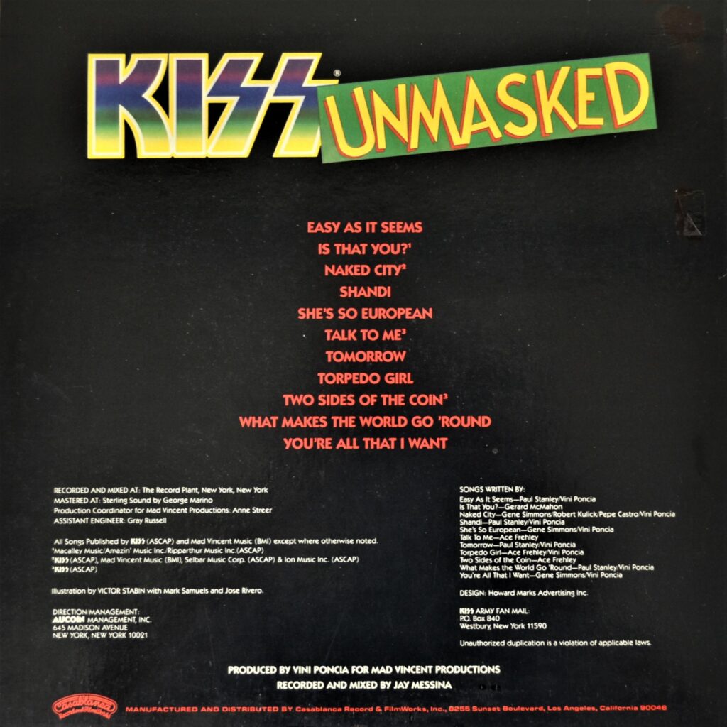 Kiss - Unmasked, A Fool Dreamin' On My Life kiss-unmasked-back-cover