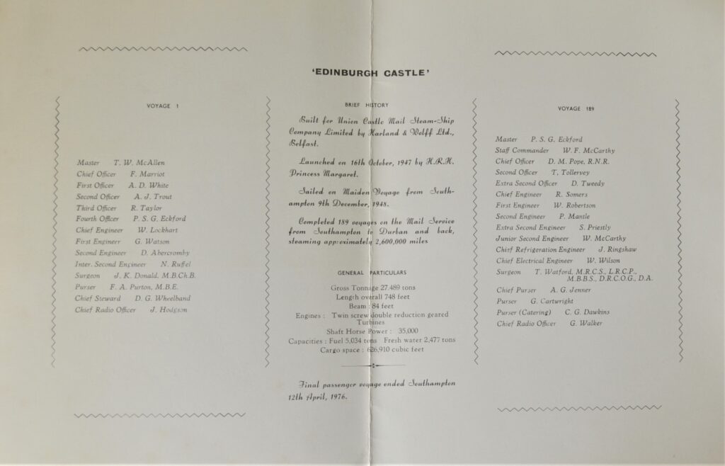 A Virtual Free Voyage Fueled By Love Around The World With Edinburgh Castle And A Farewell Dinner Menu - April 1976 rms-edinburgh-castle-april-1976-page-2-and-3.