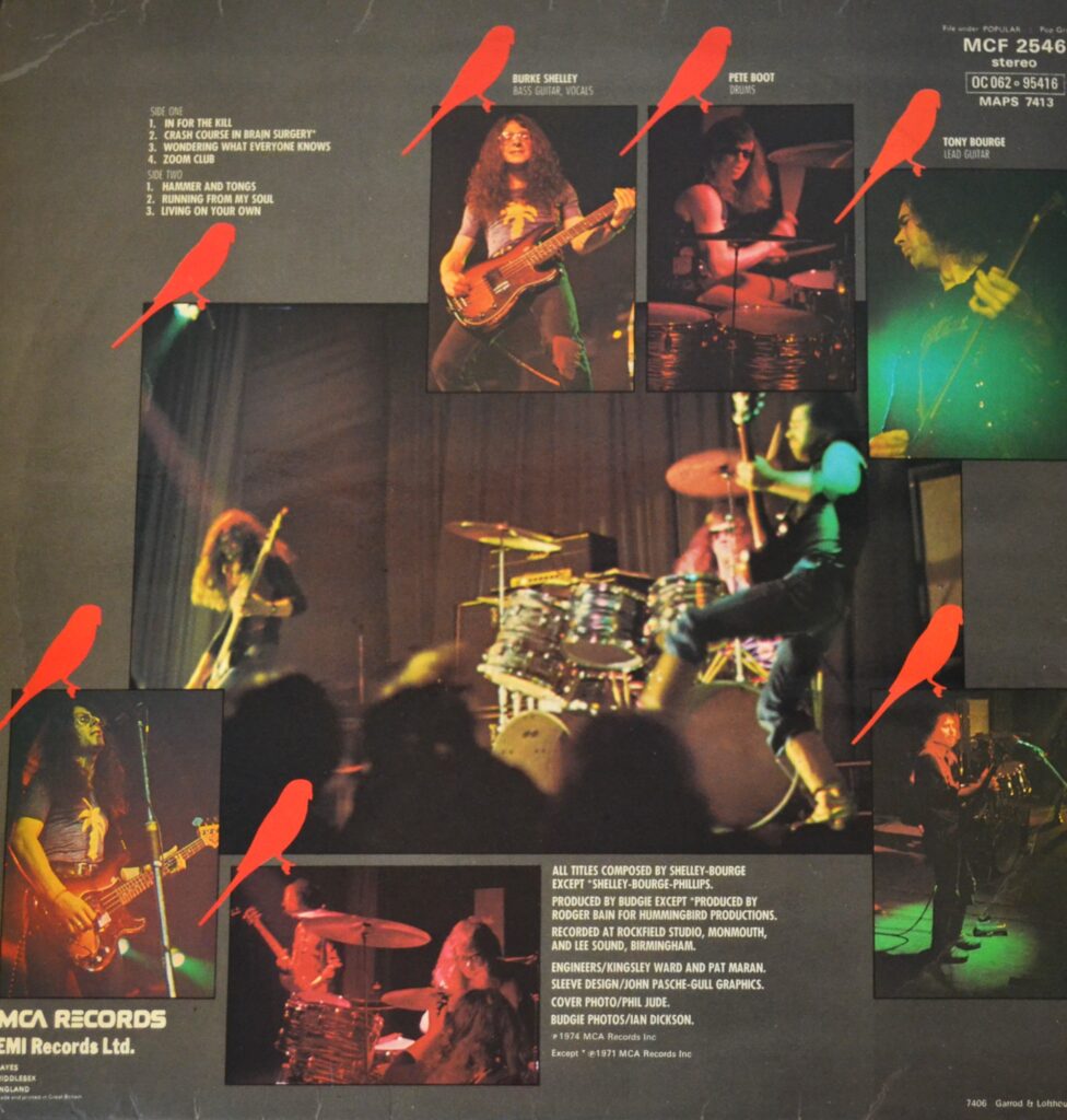 Budgie - In For The Kill!, I'M Only Trying To Help You Love In A World budgie-in-for-the-kill-back-cover.