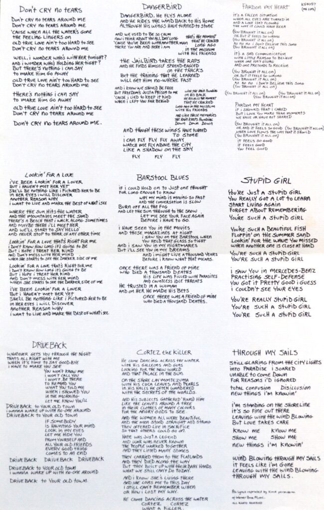 Neil Young With Crazy Horse - Zuma Lookin' For A Love neil-young-with-crazy-horse-zuma-lyrics-sheet