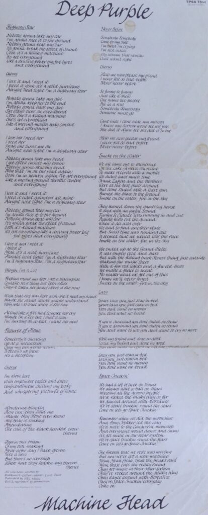 Deep Purple - Machine Head With Smoke On The Water deep-purple-machine-head-lyrics-sheet